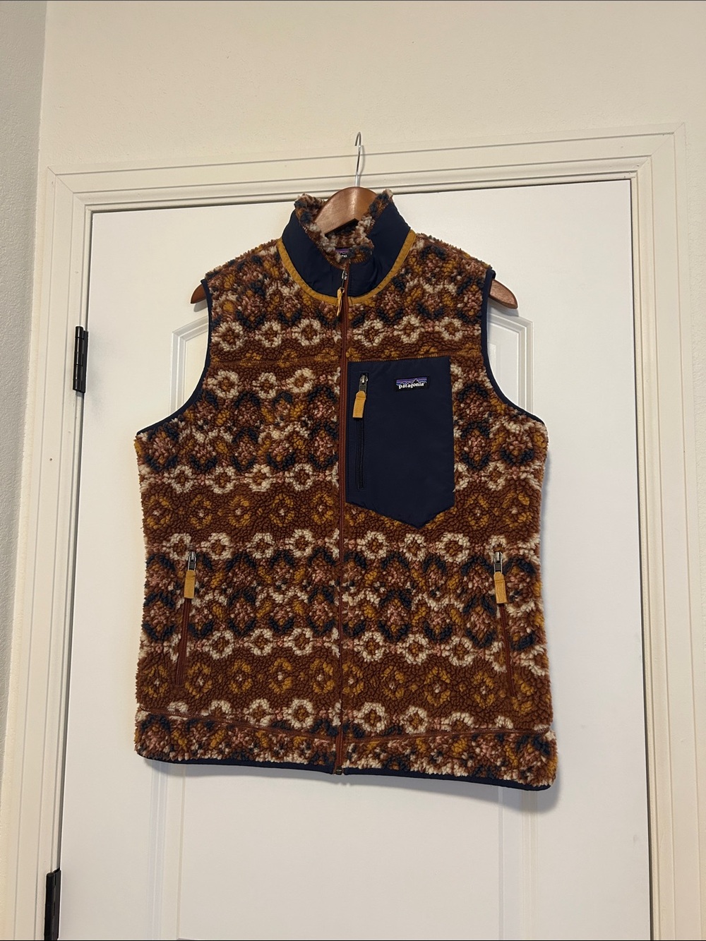 Patagonia Classic Retro X Fleece Vest - Pattern Brown and Blue Size XL
